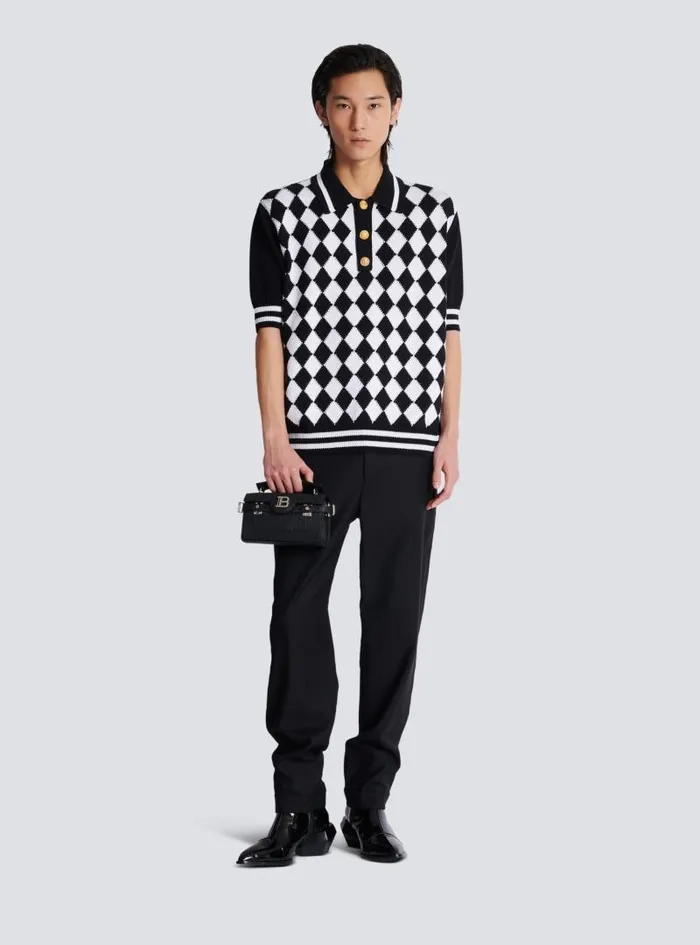 Balmain Knitwear Men Diamond Polo Shirt In Twotone Cotton Black