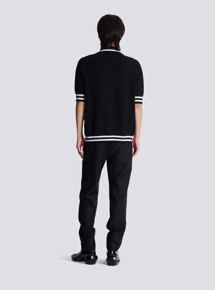 Balmain Knitwear Men Diamond Polo Shirt In Twotone Cotton Black