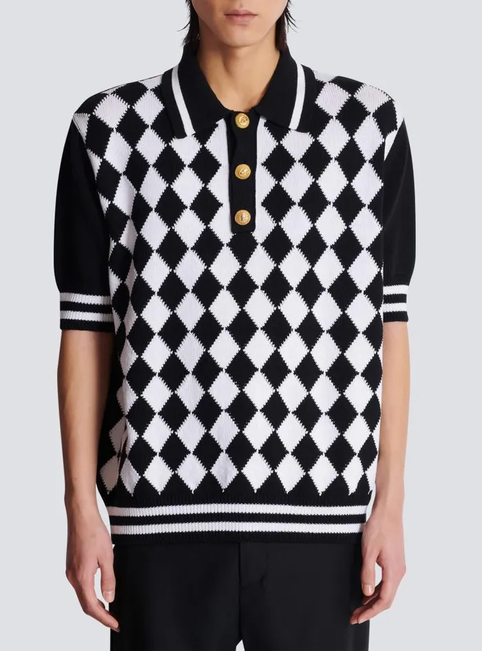 Balmain Knitwear Men Diamond Polo Shirt In Twotone Cotton Black