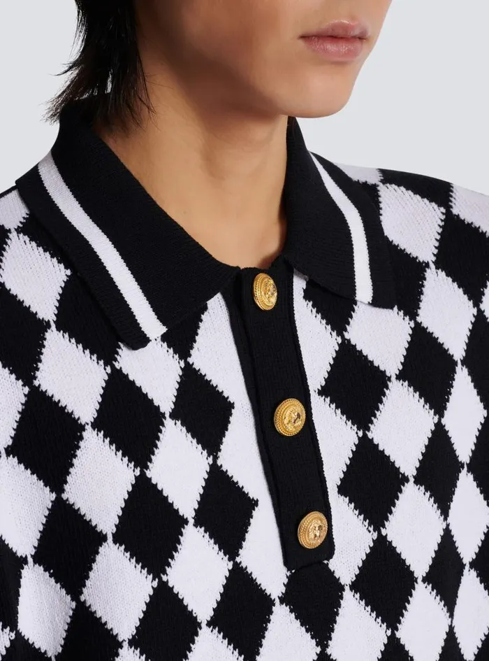 Balmain Knitwear Men Diamond Polo Shirt In Twotone Cotton Black