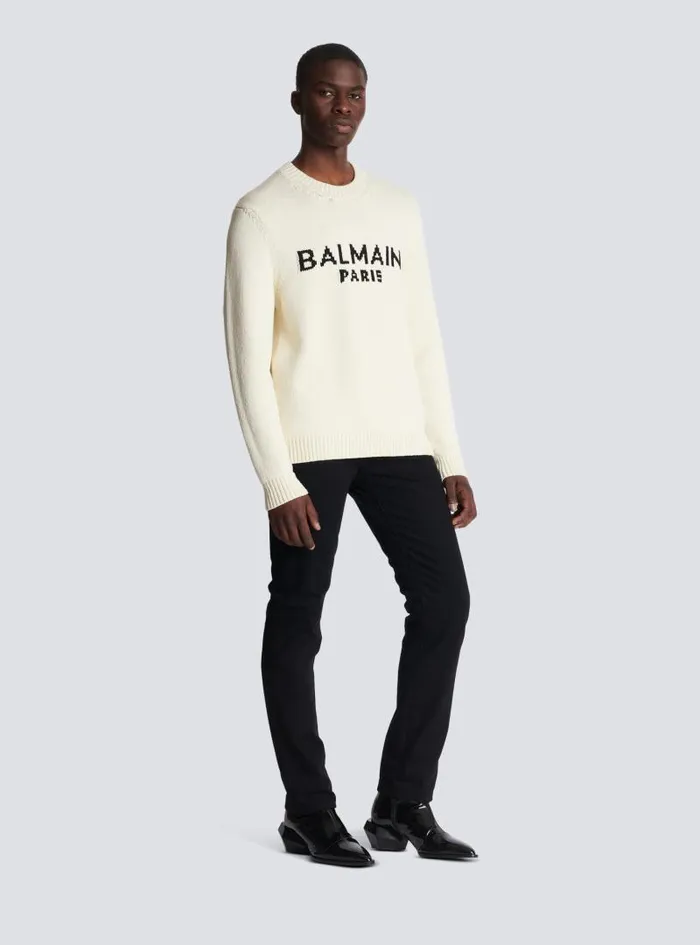 Balmain Knitwear Men Merino Knit Jumper Beige