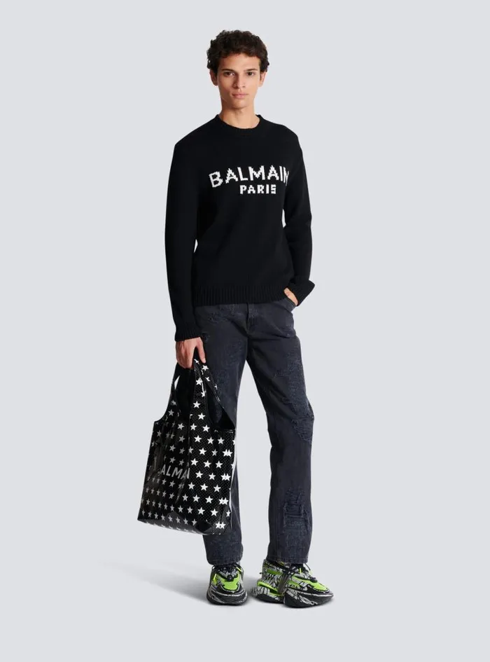 Balmain Knitwear Men Merino Wool Jumper Black