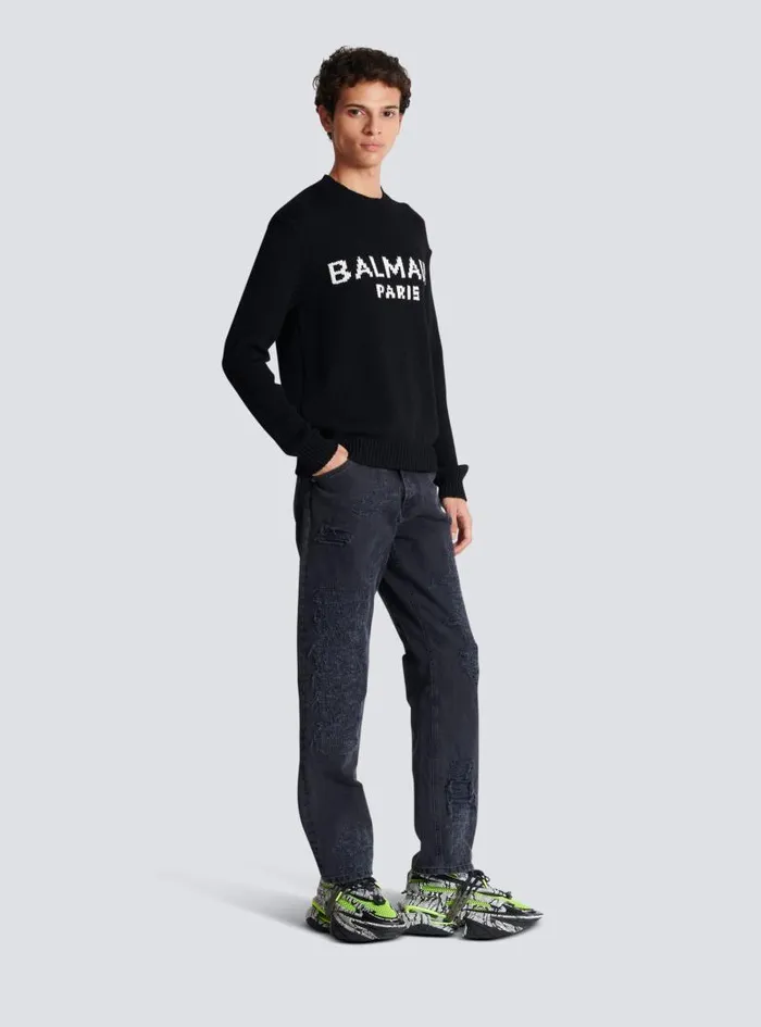 Balmain Knitwear Men Merino Wool Jumper Black