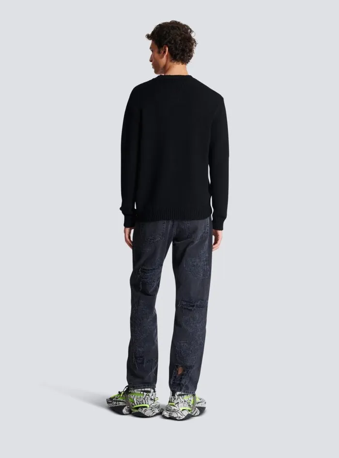 Balmain Knitwear Men Merino Wool Jumper Black
