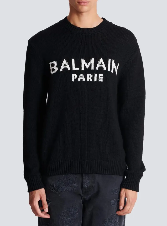 Balmain Knitwear Men Merino Wool Jumper Black
