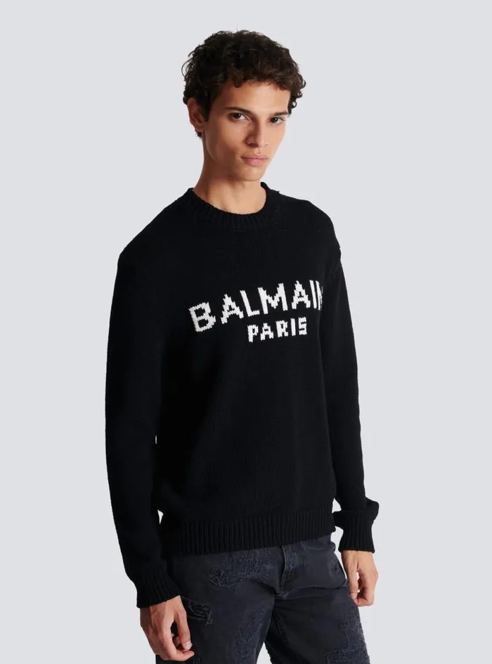 Balmain Knitwear Men Merino Wool Jumper Black