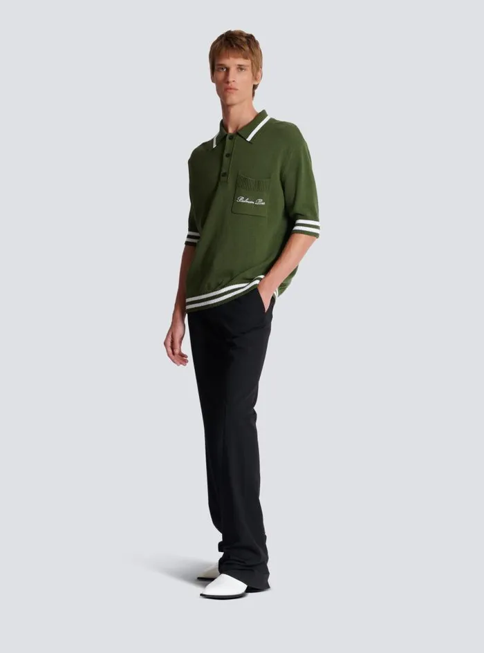 Balmain Knitwear Men Signature Knit Polo Shirt Khaki