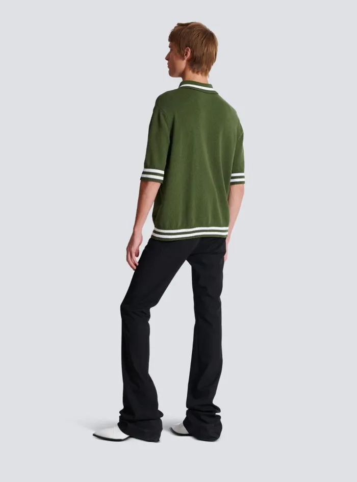 Balmain Knitwear Men Signature Knit Polo Shirt Khaki