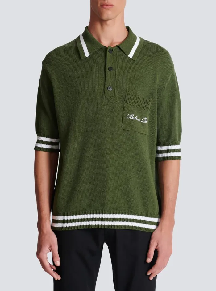 Balmain Knitwear Men Signature Knit Polo Shirt Khaki