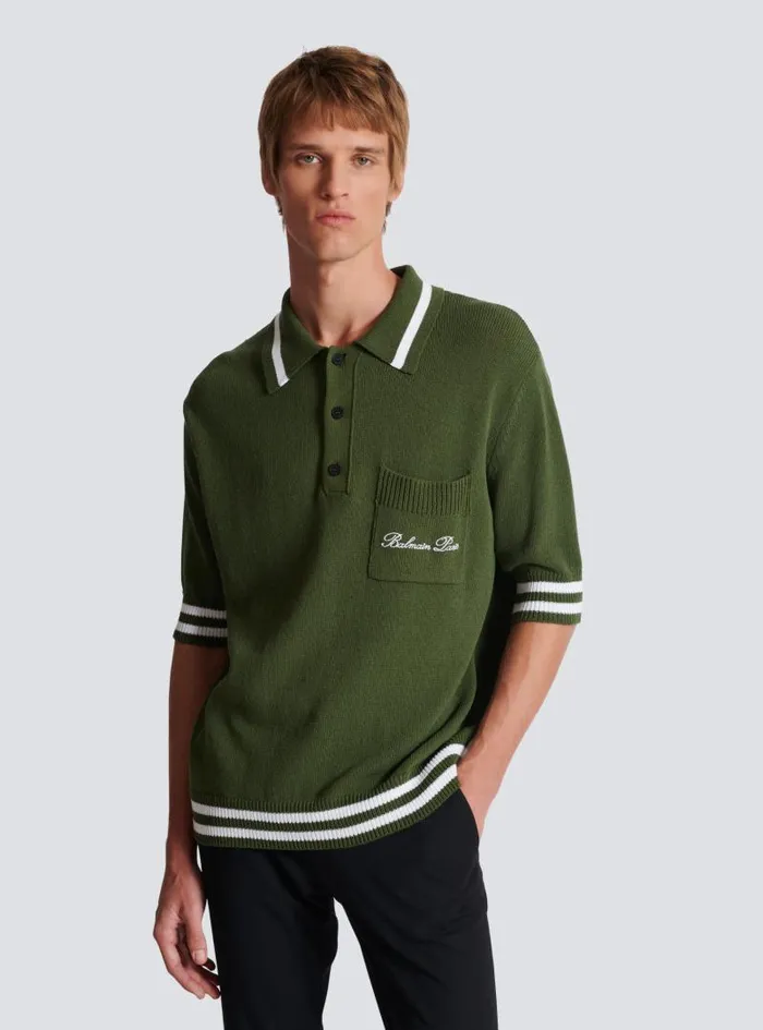Balmain Knitwear Men Signature Knit Polo Shirt Khaki