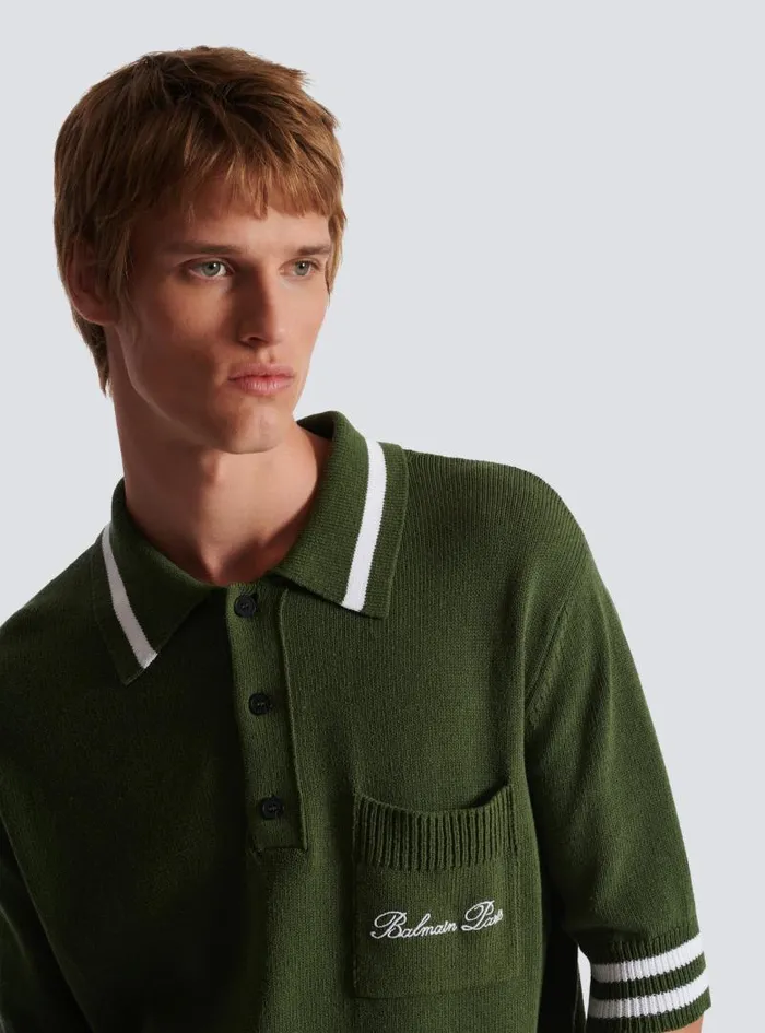 Balmain Knitwear Men Signature Knit Polo Shirt Khaki
