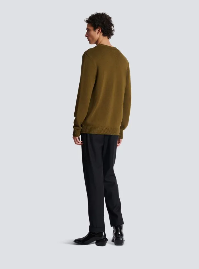 Balmain Knitwear Men Wool Paris Jumper Khaki