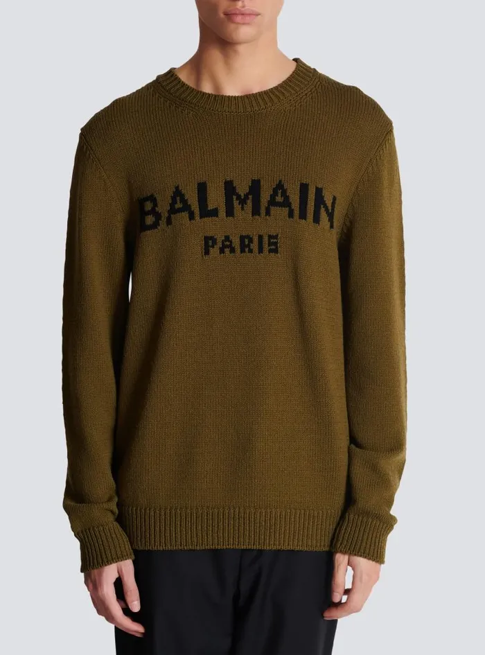 Balmain Knitwear Men Wool Paris Jumper Khaki
