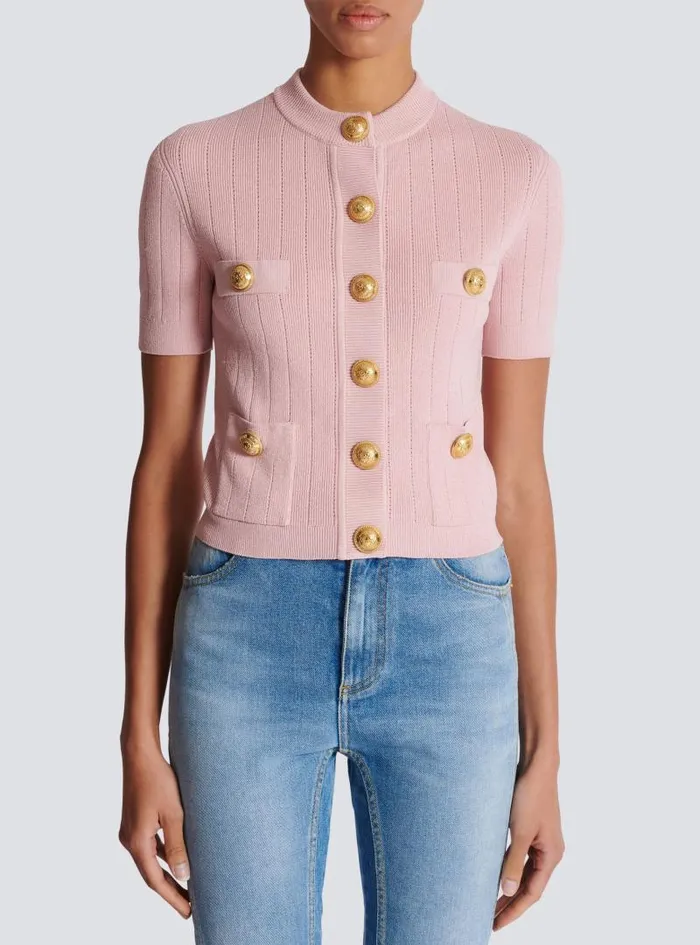 Balmain Knitwear Women 4pocket Knitted Cardigan Pink