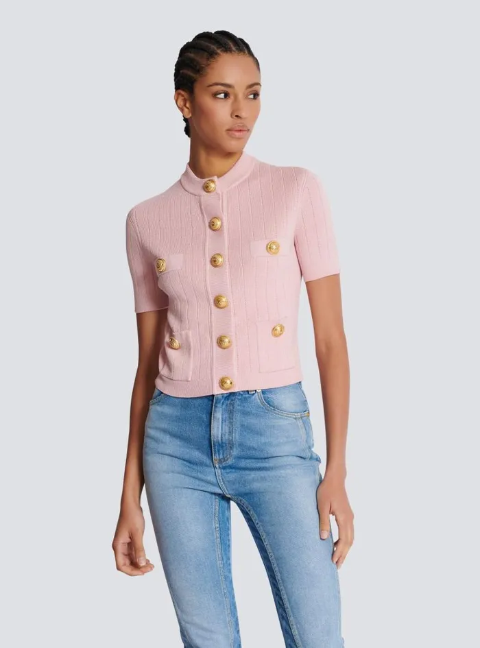 Balmain Knitwear Women 4pocket Knitted Cardigan Pink