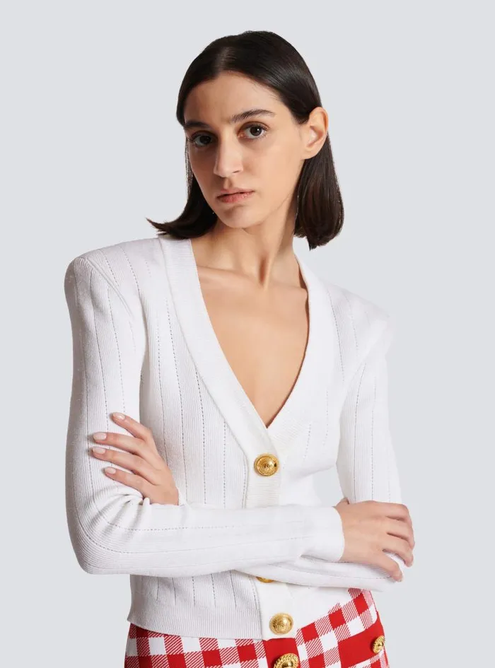 Balmain Knitwear Women Buttoned Knit Cardigan White