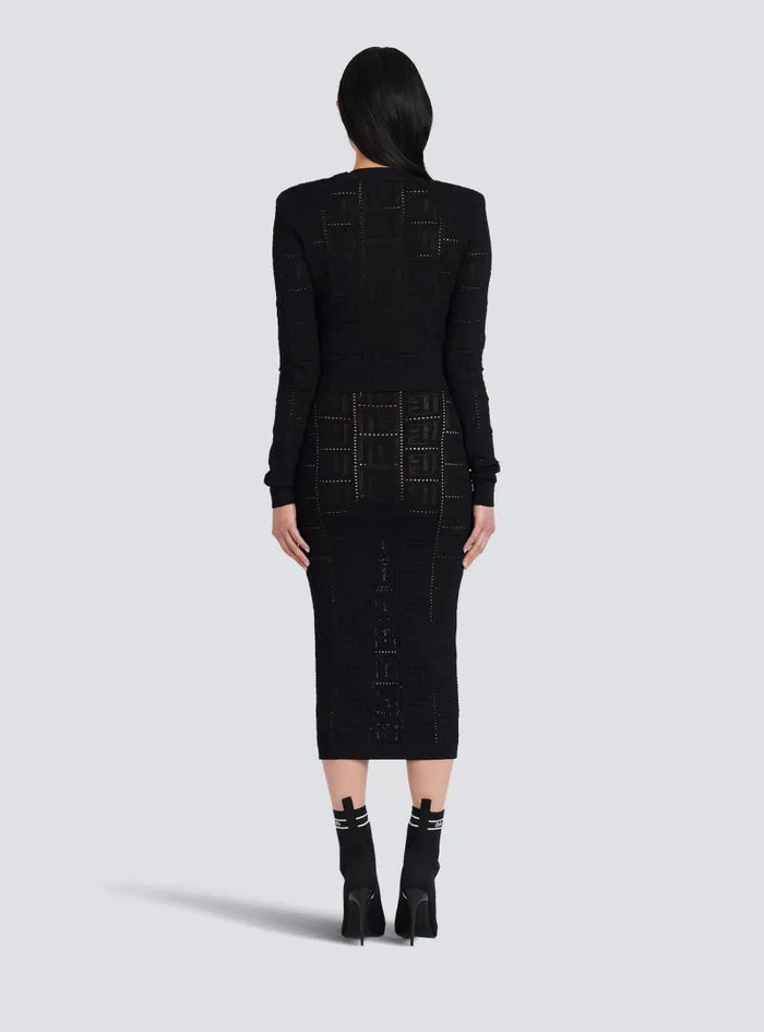 Balmain Knitwear Women Cropped Ecodesigned Sweater With Monogram Black