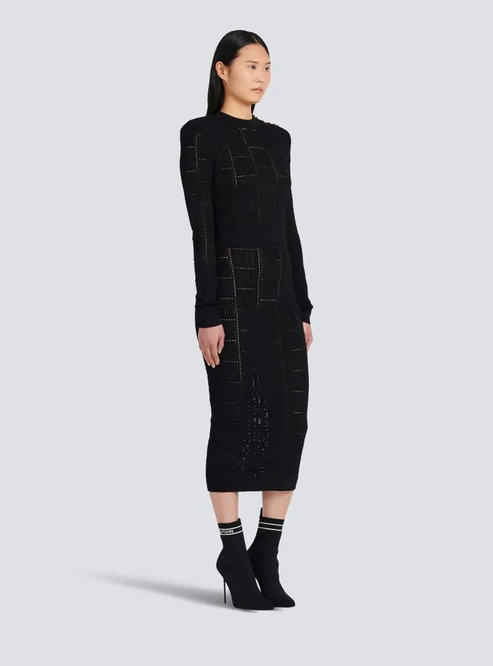 Balmain Knitwear Women Cropped Ecodesigned Sweater With Monogram Black