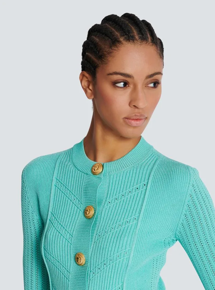 Balmain Knitwear Women Cropped Knit Cardigan Blue