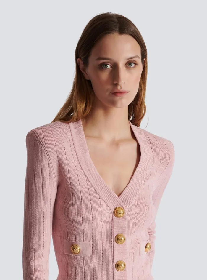 Balmain Knitwear Women Cropped Knit Cardigan Pink