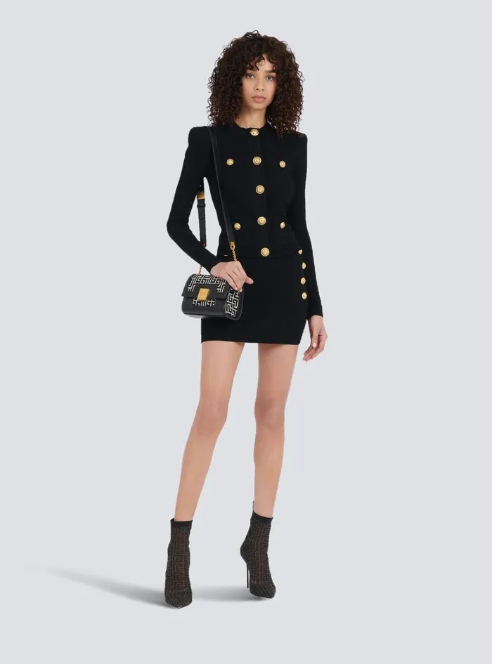 Balmain Knitwear Women Cropped Knit Cardigan With Goldtone Buttons Black