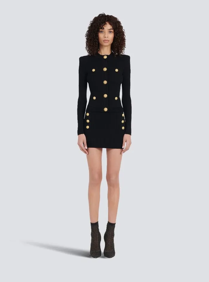 Balmain Knitwear Women Cropped Knit Cardigan With Goldtone Buttons Black