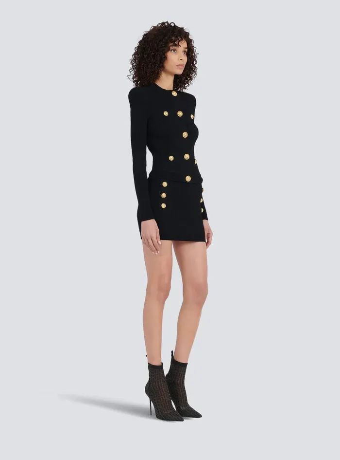 Balmain Knitwear Women Cropped Knit Cardigan With Goldtone Buttons Black