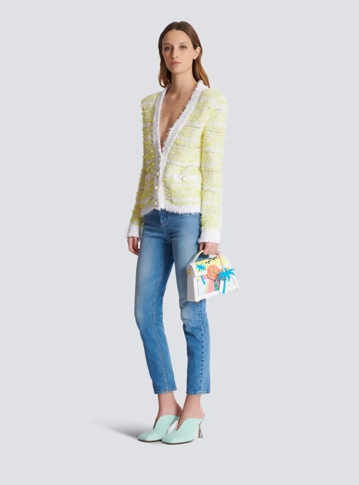 Balmain Knitwear Women Cropped Knit Cardigan Yellow