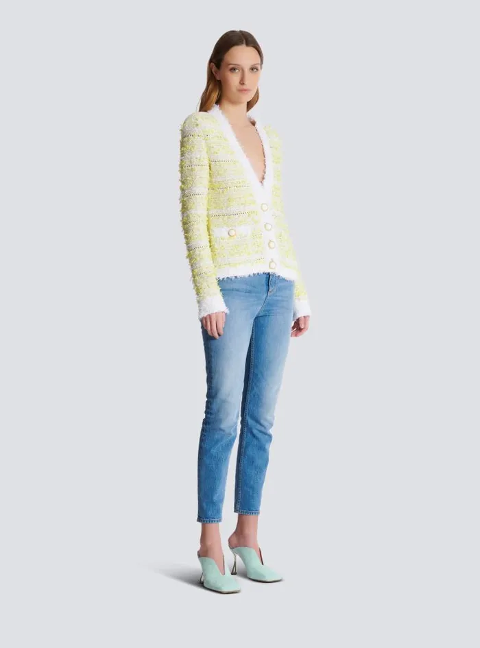 Balmain Knitwear Women Cropped Knit Cardigan Yellow