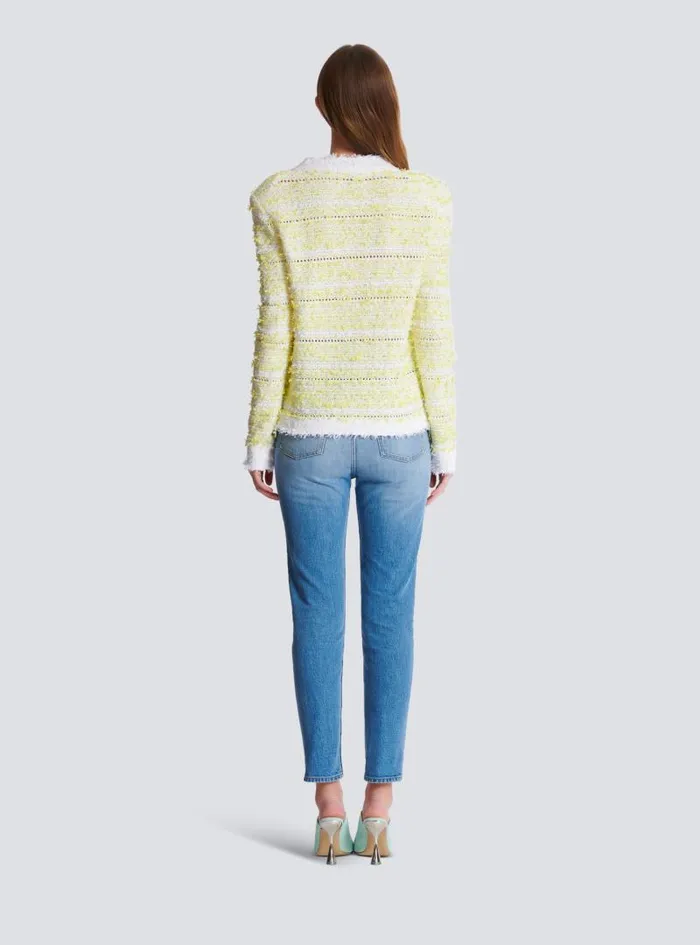 Balmain Knitwear Women Cropped Knit Cardigan Yellow