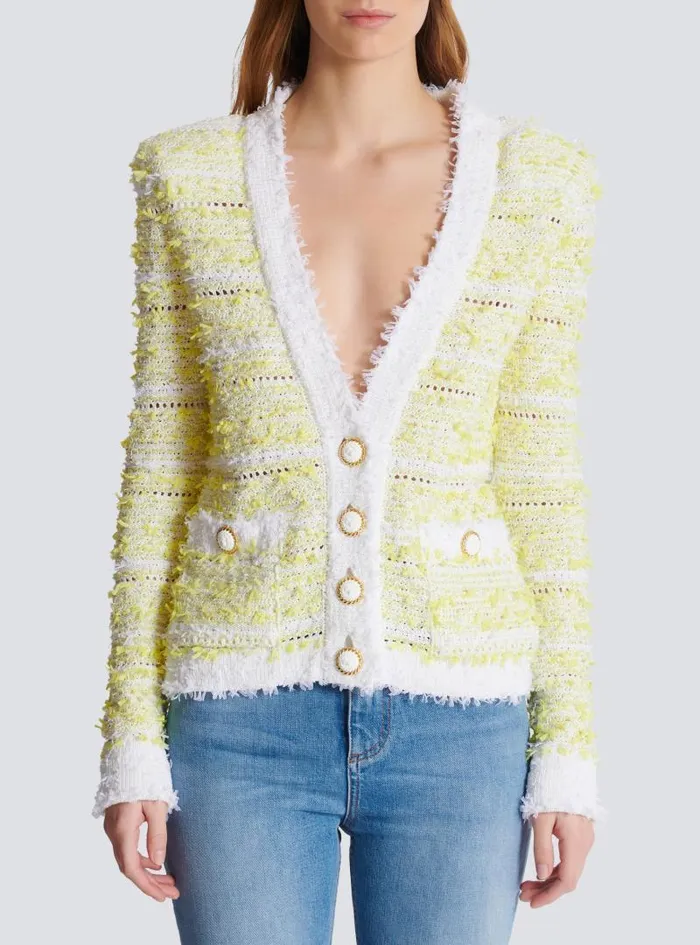 Balmain Knitwear Women Cropped Knit Cardigan Yellow