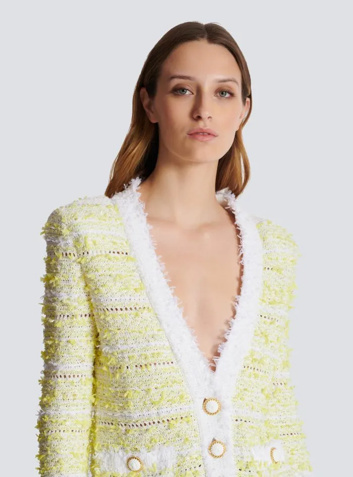Balmain Knitwear Women Cropped Knit Cardigan Yellow
