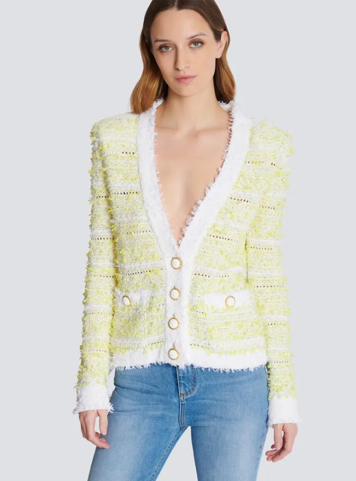 Balmain Knitwear Women Cropped Knit Cardigan Yellow