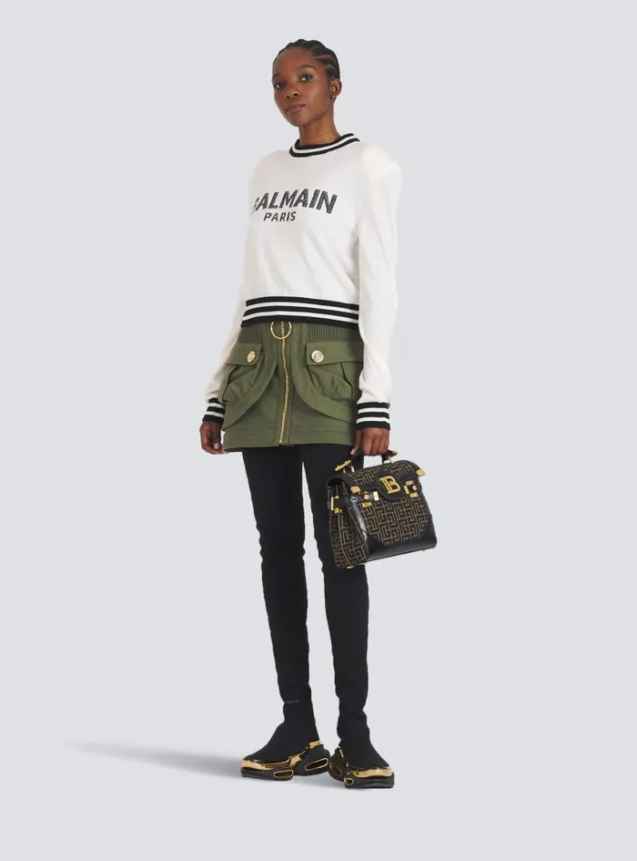 Balmain Knitwear Women Cropped Wool Sweatshirt With Logo White