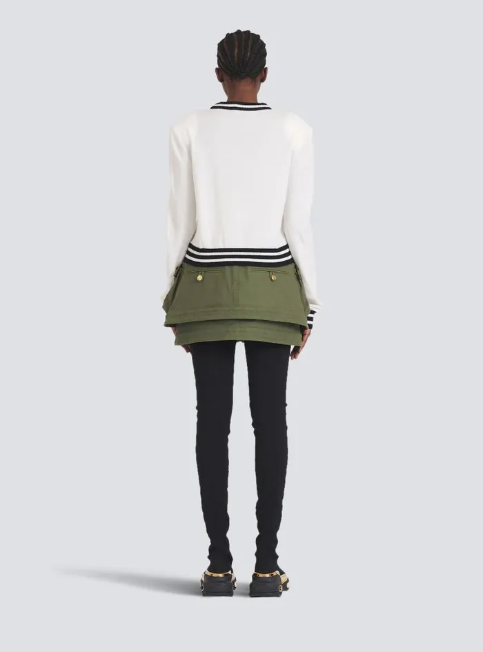 Balmain Knitwear Women Cropped Wool Sweatshirt With Logo White