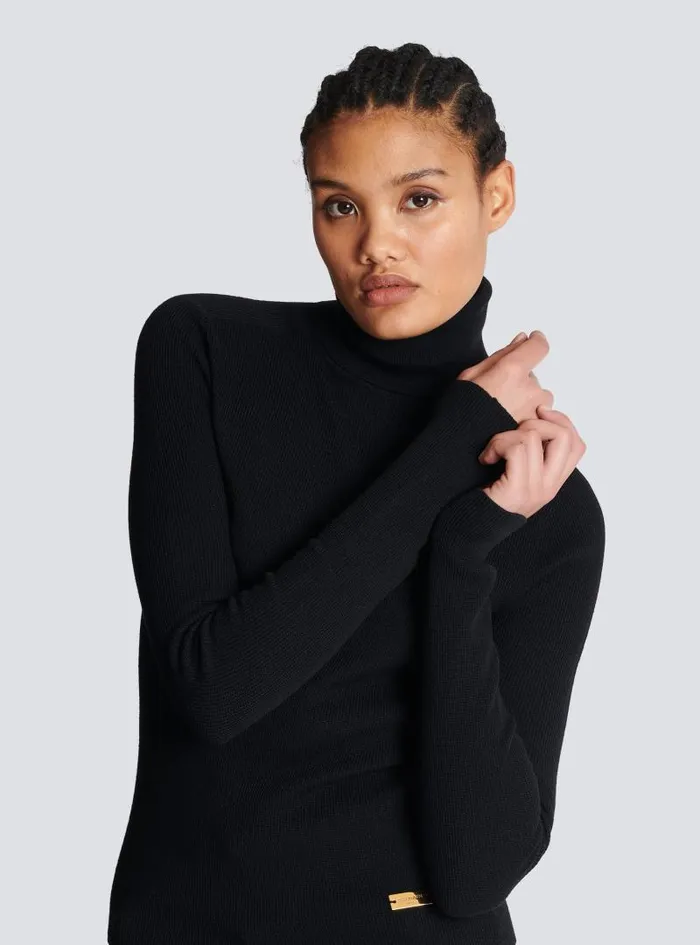 Balmain Knitwear Women Fine Knit Turtleneck Black