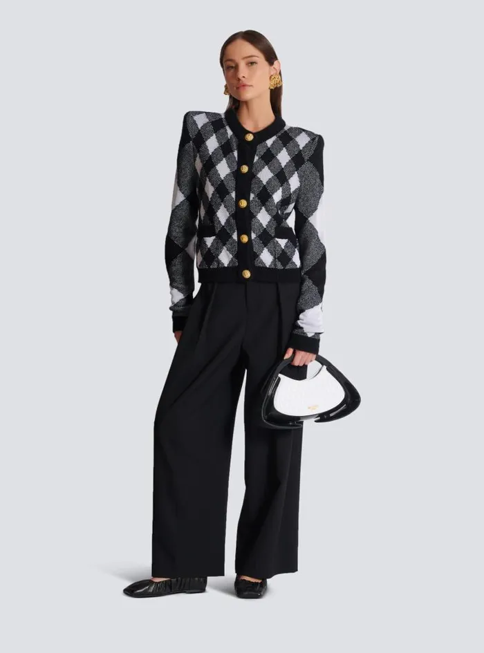 Balmain Knitwear Women Gingham Knit Cardigan Black