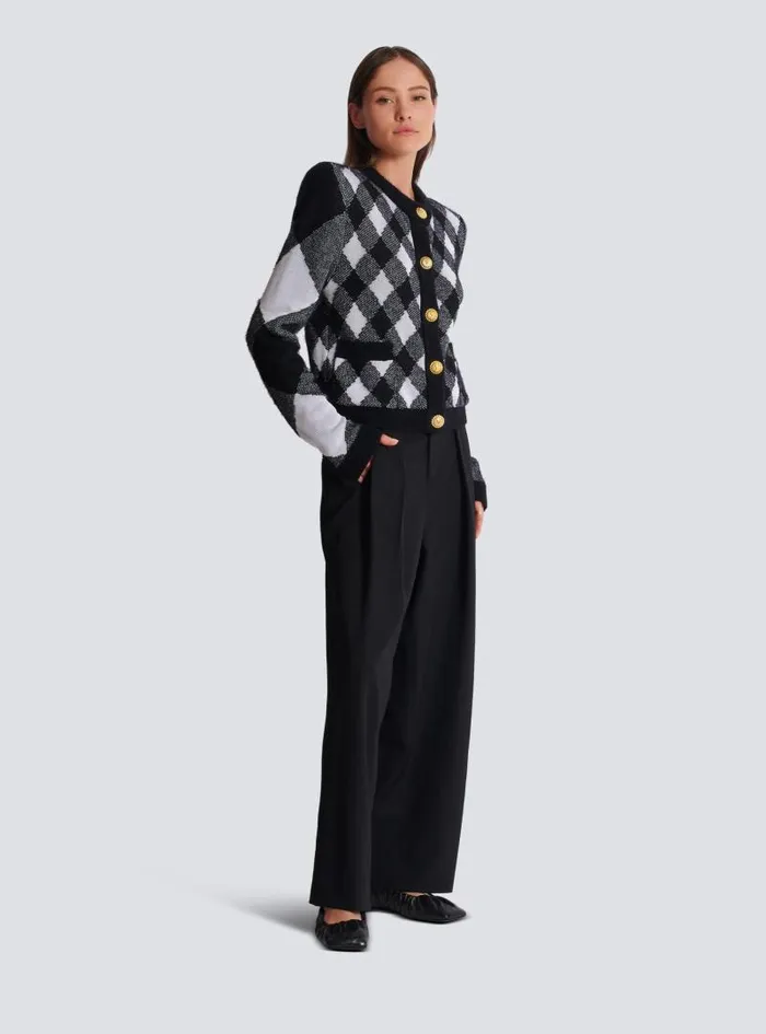 Balmain Knitwear Women Gingham Knit Cardigan Black