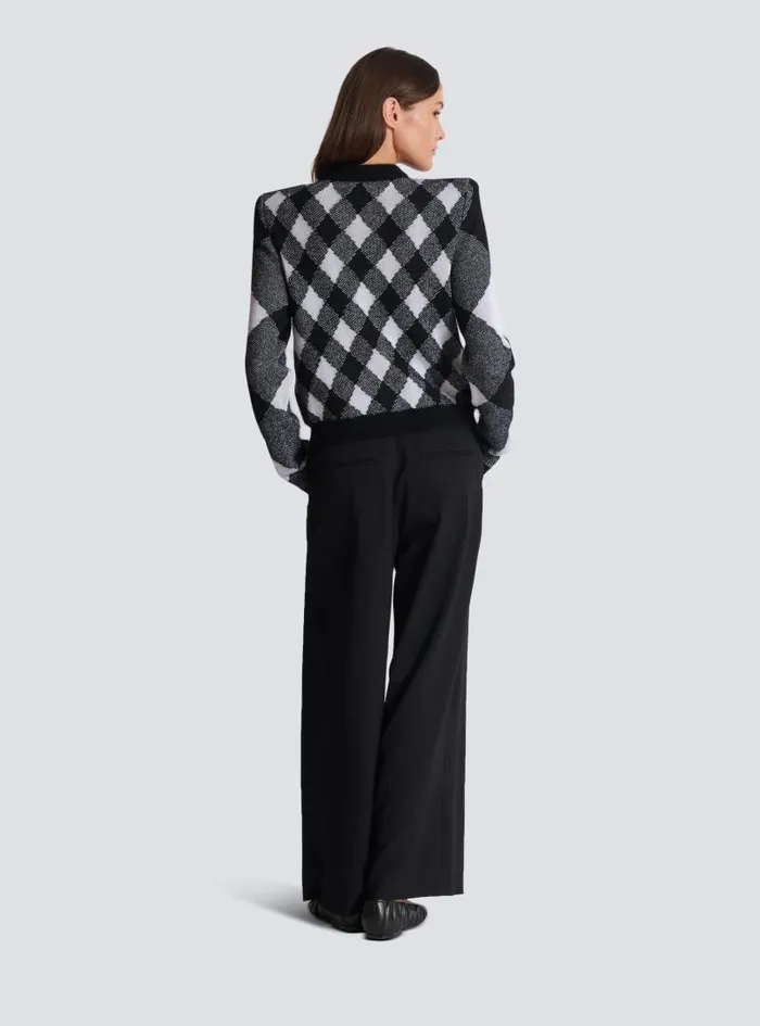 Balmain Knitwear Women Gingham Knit Cardigan Black