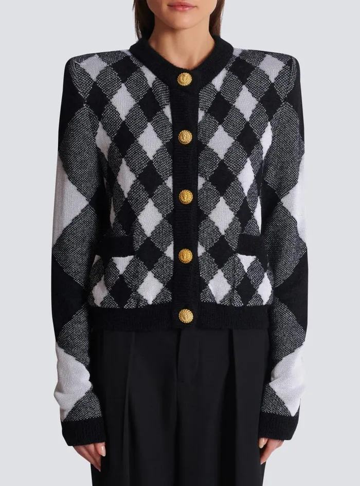 Balmain Knitwear Women Gingham Knit Cardigan Black