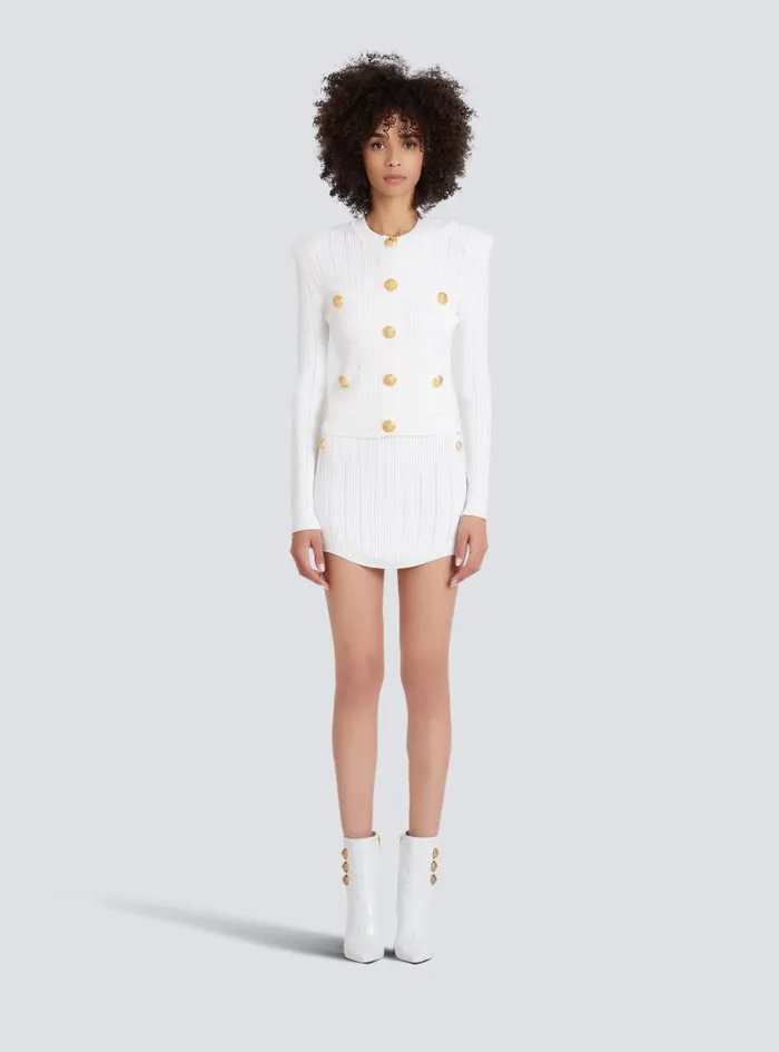 Balmain Knitwear Women Knit Cardigan With Gold Buttons White