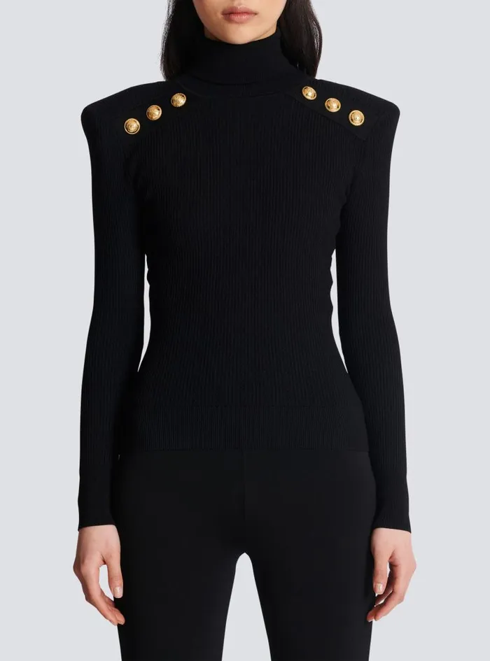 Balmain Knitwear Women Knit Jumper With Gold Buttons Black
