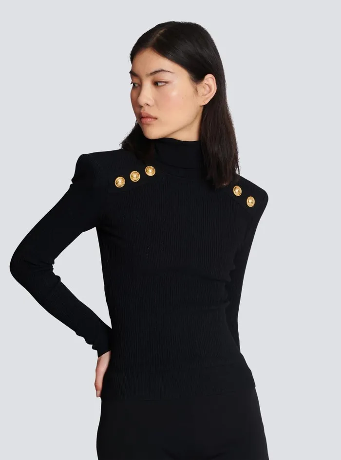 Balmain Knitwear Women Knit Jumper With Gold Buttons Black