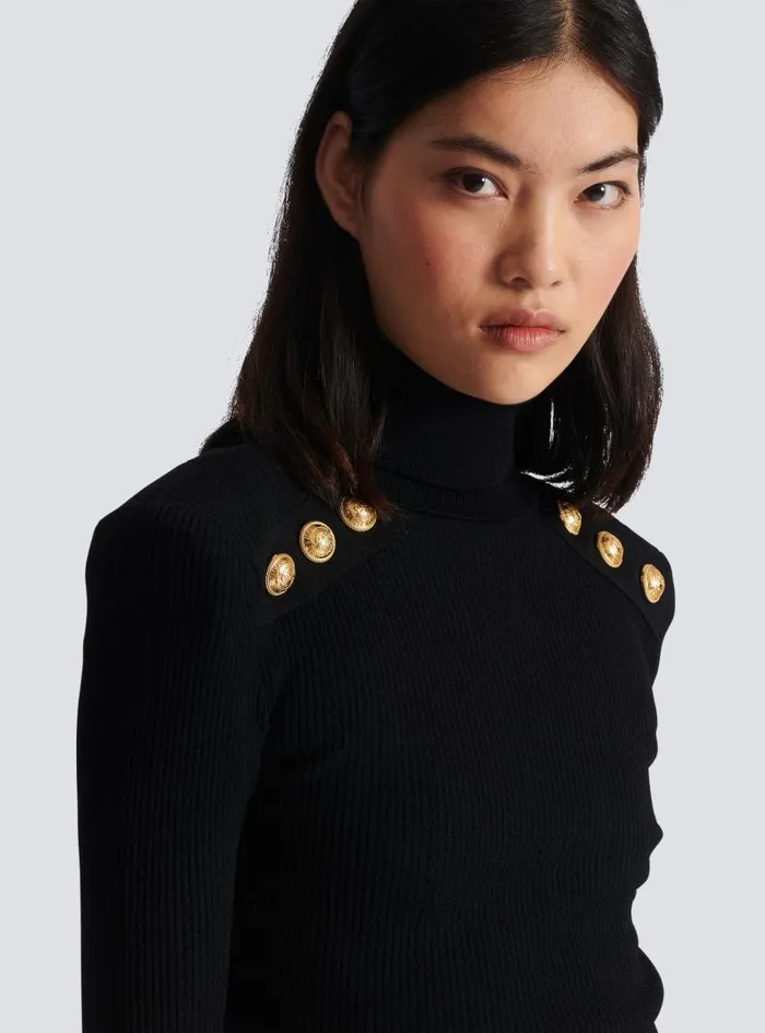 Balmain Knitwear Women Knit Jumper With Gold Buttons Black