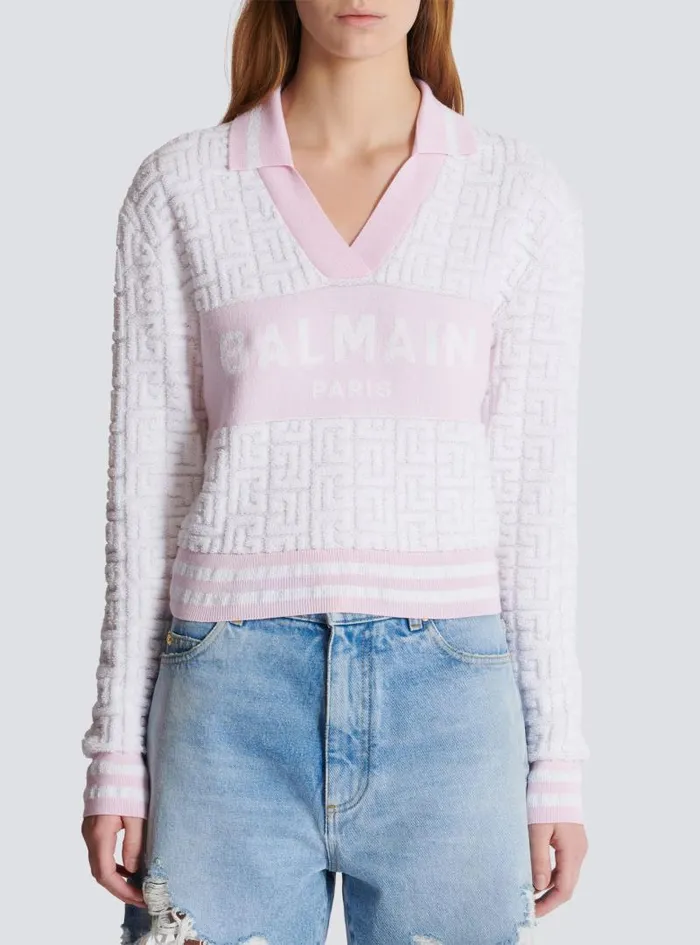Balmain Knitwear Women Monogram Knit Polo Pink