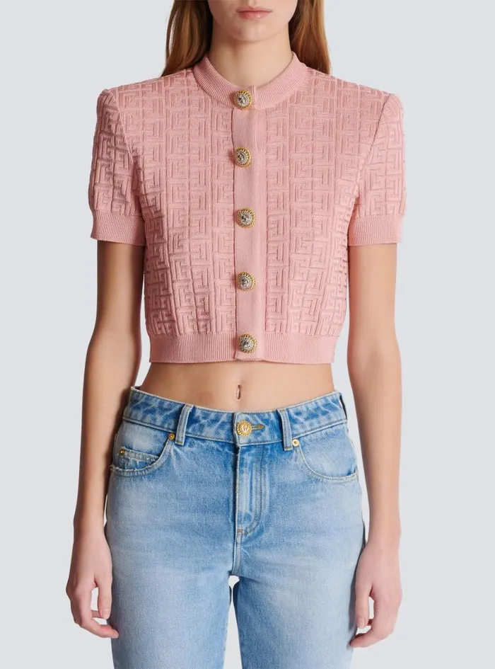 Balmain Knitwear Women PB Labyrinth Knit Cardigan Pink