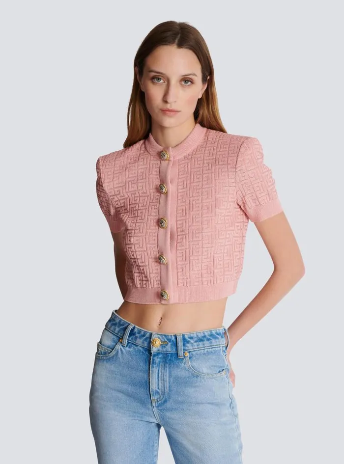 Balmain Knitwear Women PB Labyrinth Knit Cardigan Pink
