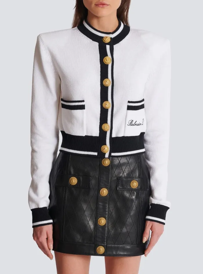 Balmain Knitwear Women Signature Knit Cardigan White