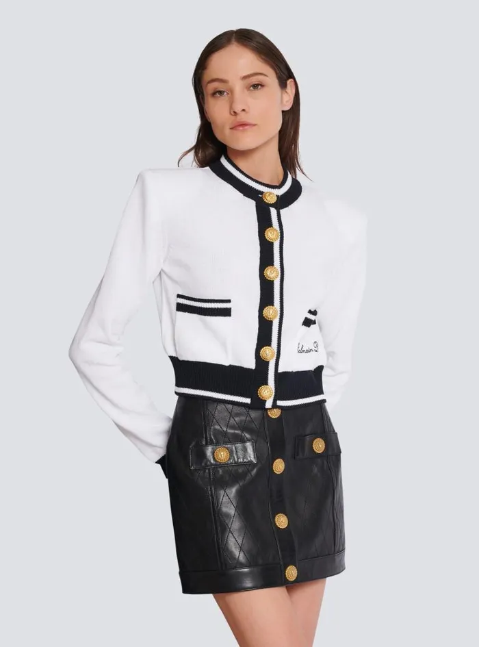 Balmain Knitwear Women Signature Knit Cardigan White