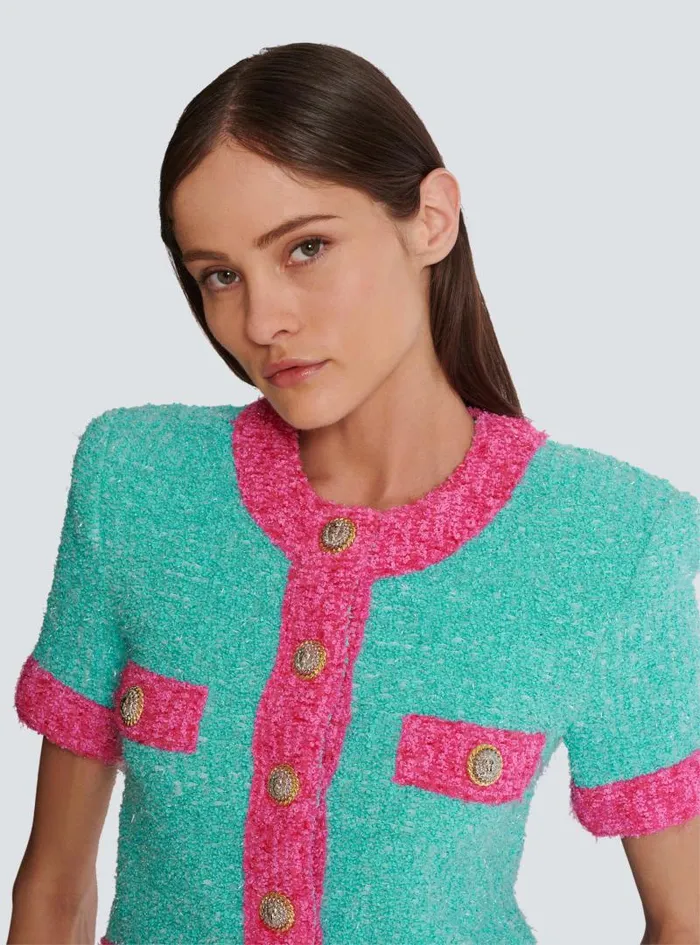 Balmain Knitwear Women Twotone Cropped Knit Cardigan Multicolor